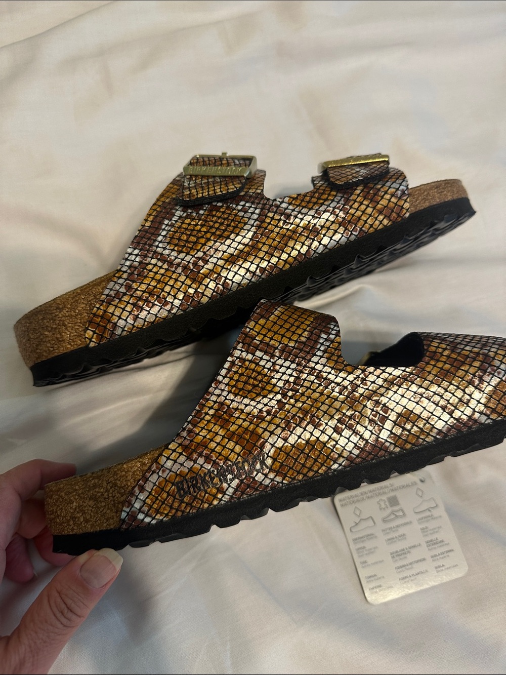 Birkenstock Arizona Two-Strap Sandals Brown Snake-Print Pattern - Picture 4 of 7
